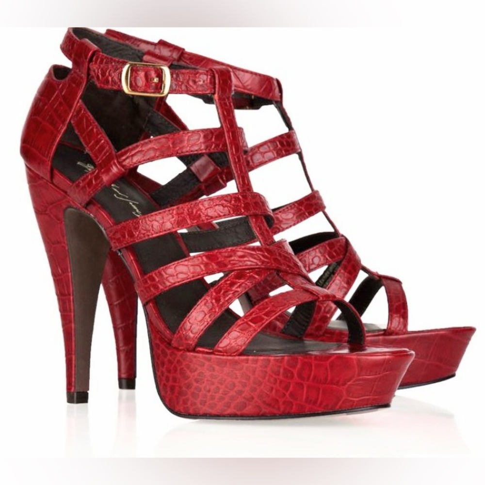 Elizabeth and James Red Manic Crocodile-effect Leather Sandals